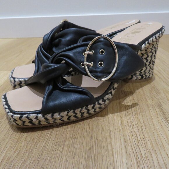 GAIMO Karoo Black Leather Cross Over Slip On Jute Platform Clog Sandals 10.5 - Picture 2 of 16
